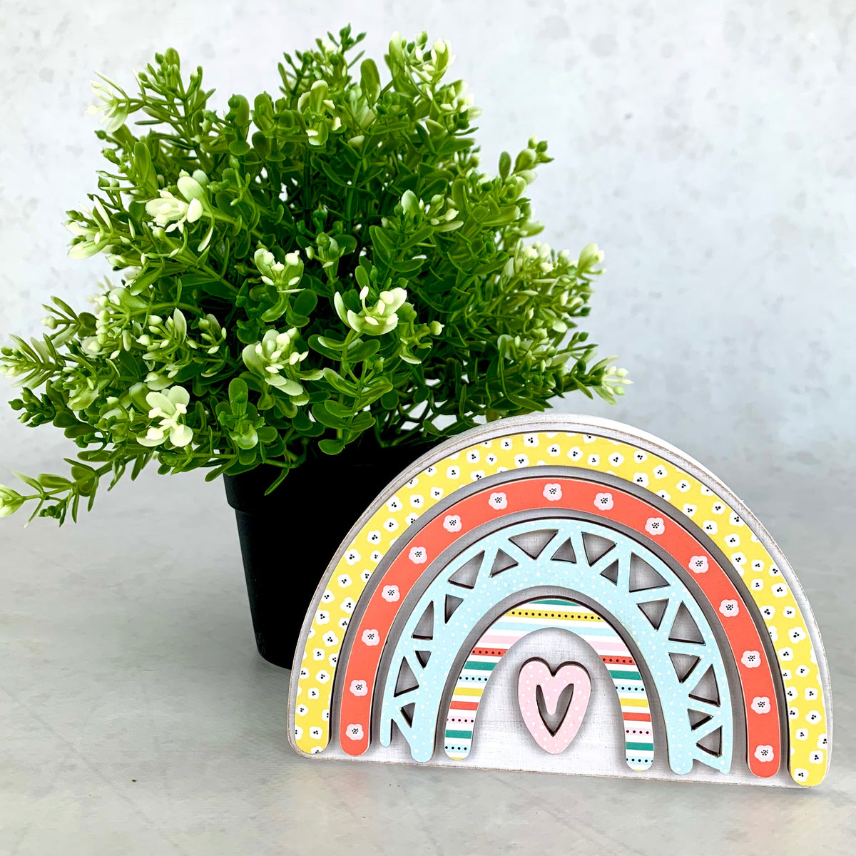 Rainbow wood home decor, rainbow themed tiered tray, handmade rainbow wood craft kit, rainbow decor for shelf