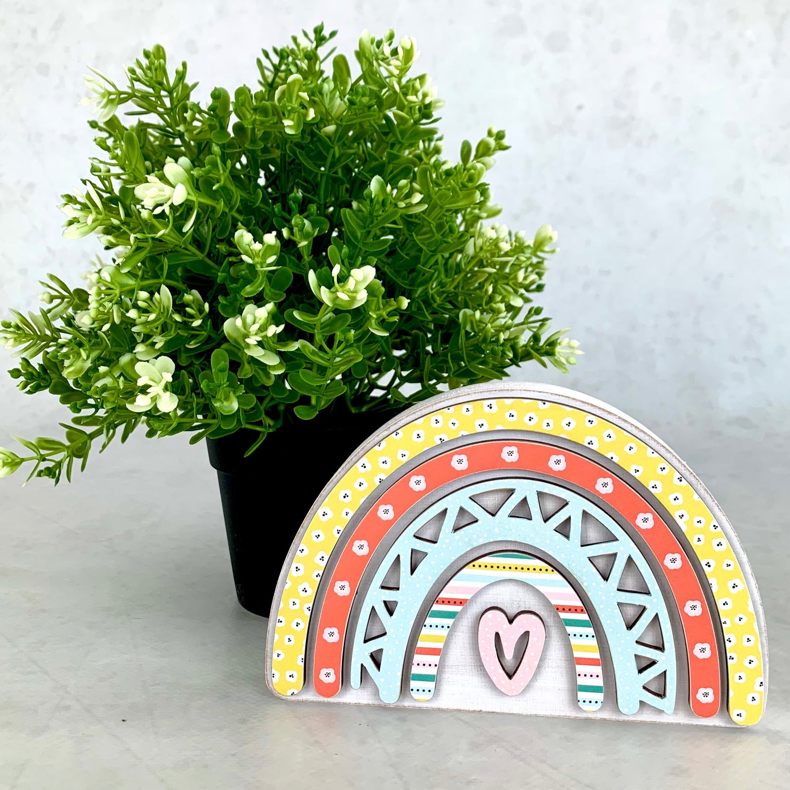 Rainbow wood home decor, rainbow themed tiered tray, handmade rainbow wood craft kit, rainbow decor for shelf