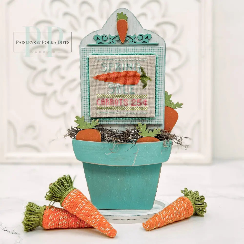 Carrots For Sale Cross Stitch Display-Unfinished Wood Cross stitch display