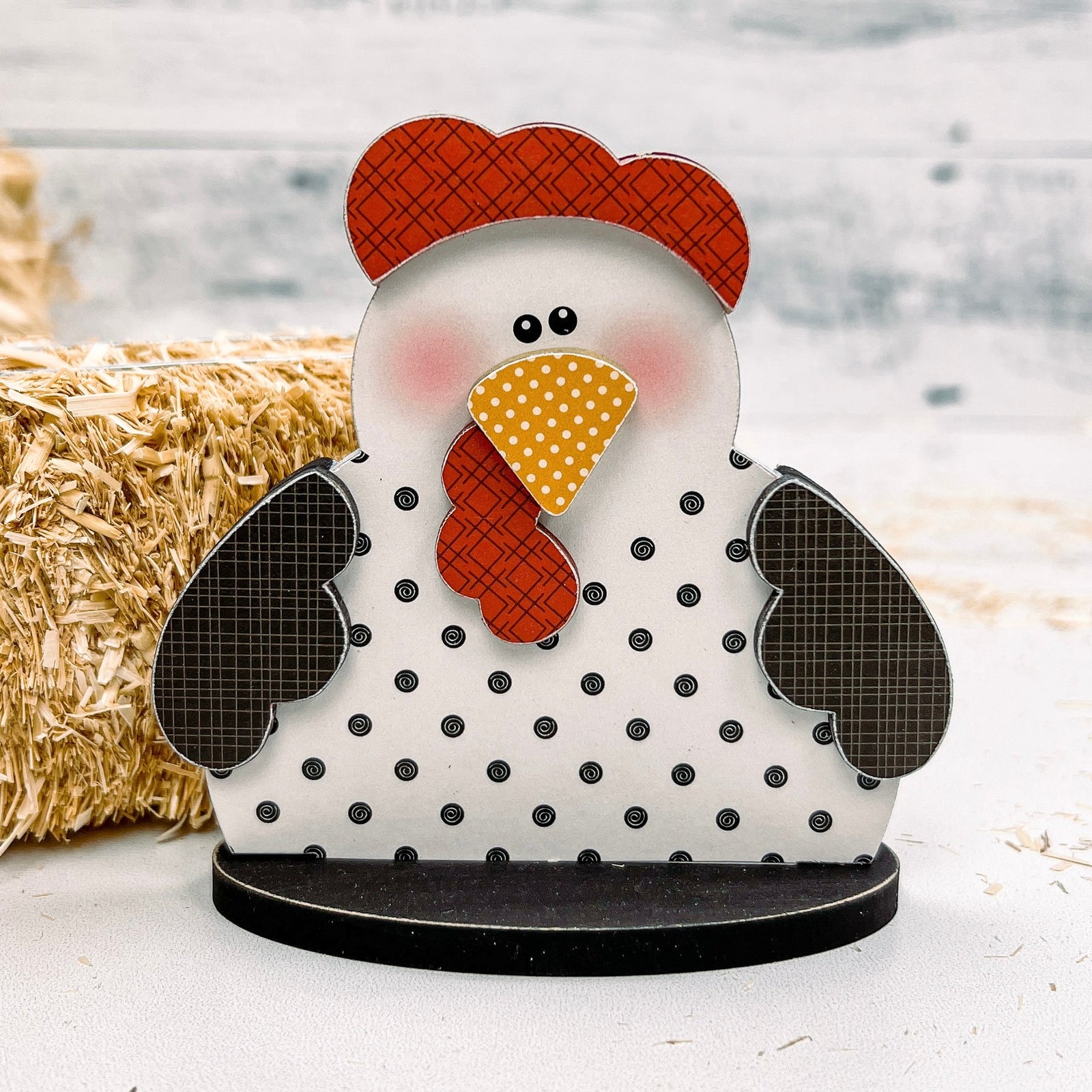 Chicken wood decor DIY craft kit for styling tiered trays, mantels, shelves, and table tops