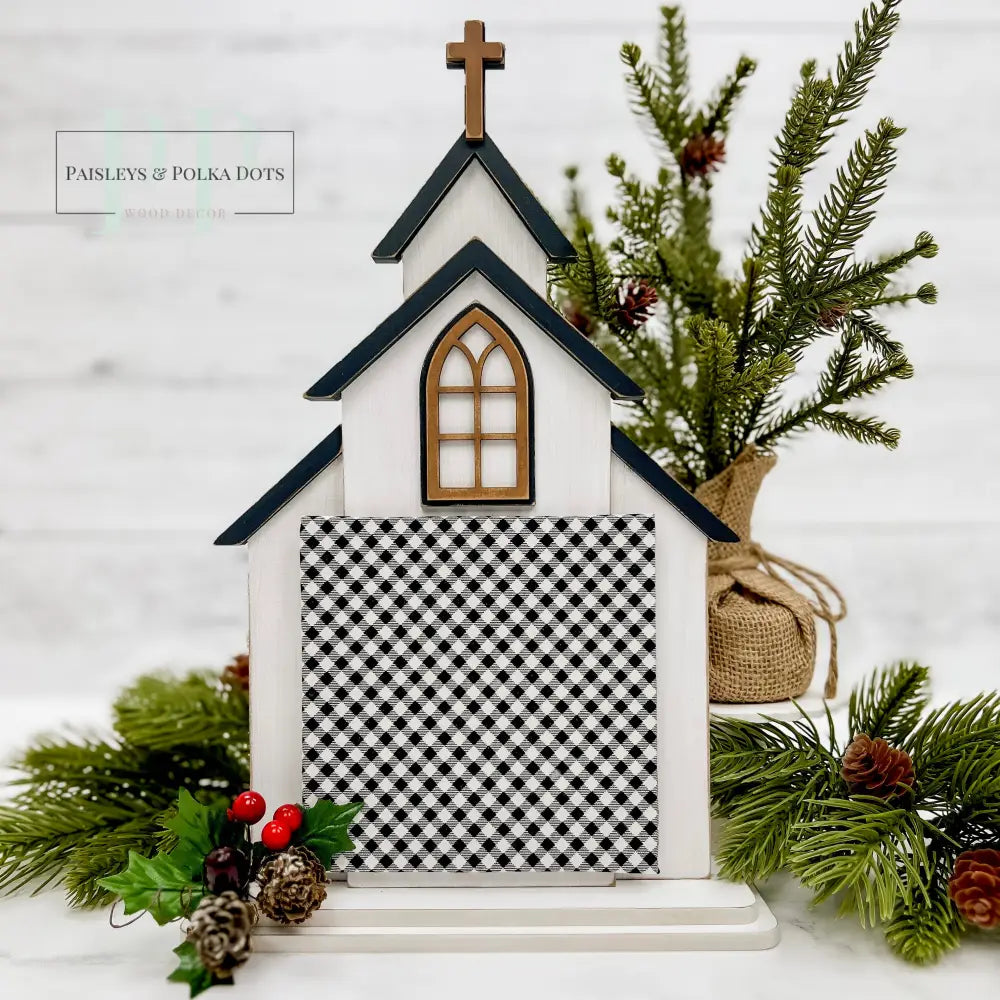 City Chapel-Unfinished Wood Cross Stitch Display seasonal wood decor