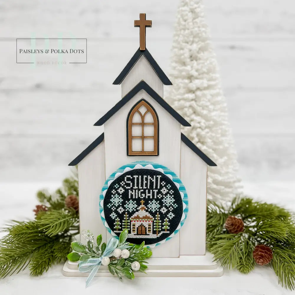 City Chapel-Unfinished Wood Cross Stitch Display seasonal wood decor