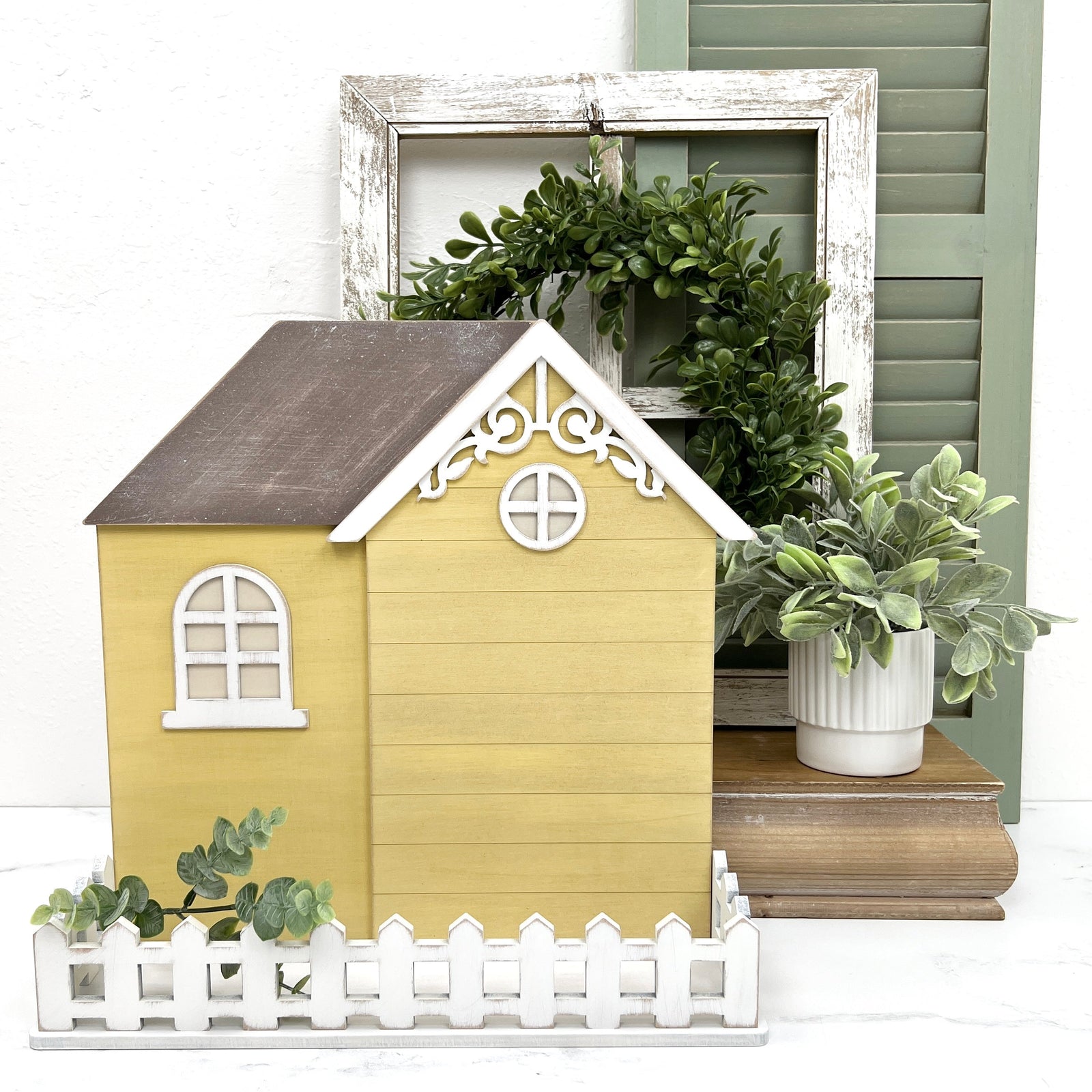 Country Cottage Cross Stitch Display-Unfinished Wood seasonal wood decor