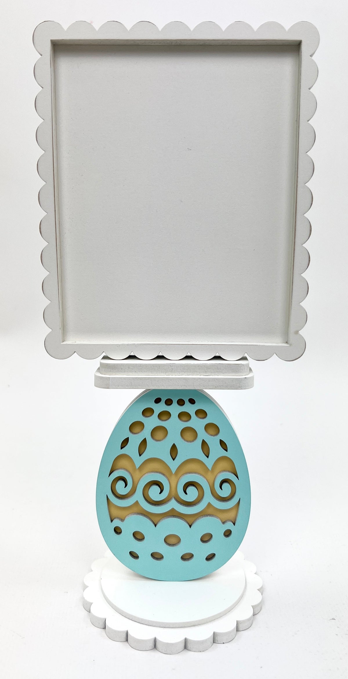 Easter and spring wood cross stitch display for cross stitch finishing