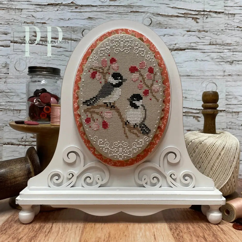 Oval wood cross stitch display with cross stitch by Erin Elizabeth Designs 
