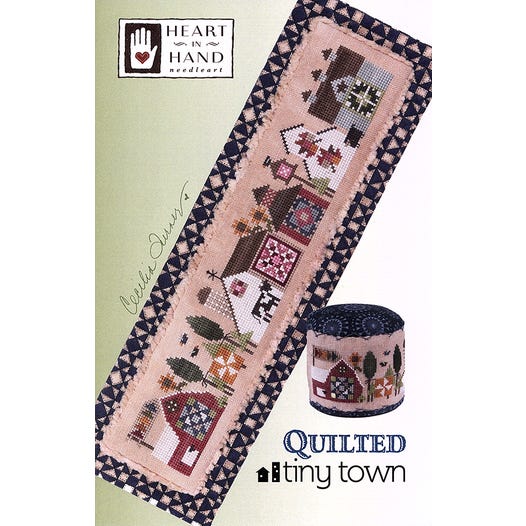 Quilted Tiny Town featuring barns with quilt designs on a mid west rural country road by 'Heart in Hand"