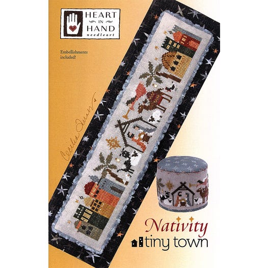 Cross Stitch Nativity tiny town pattern with the baby Jesus, Joseph and Mary in Bethlehem 