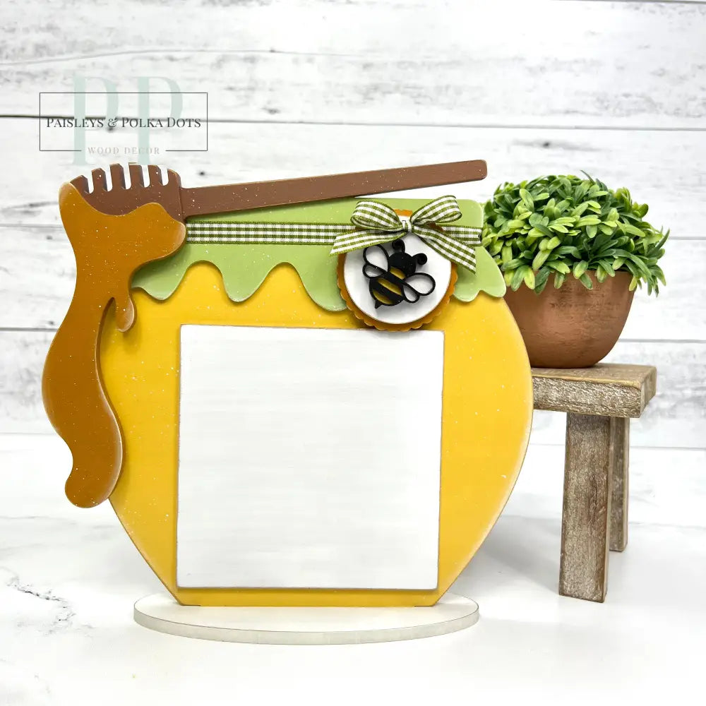 Honey jar and honey dipper wood cross stitch display