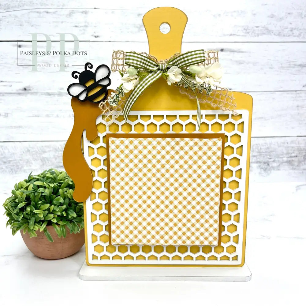 wood recipe board with honeycomb and bee for cross stitch finishing and backing