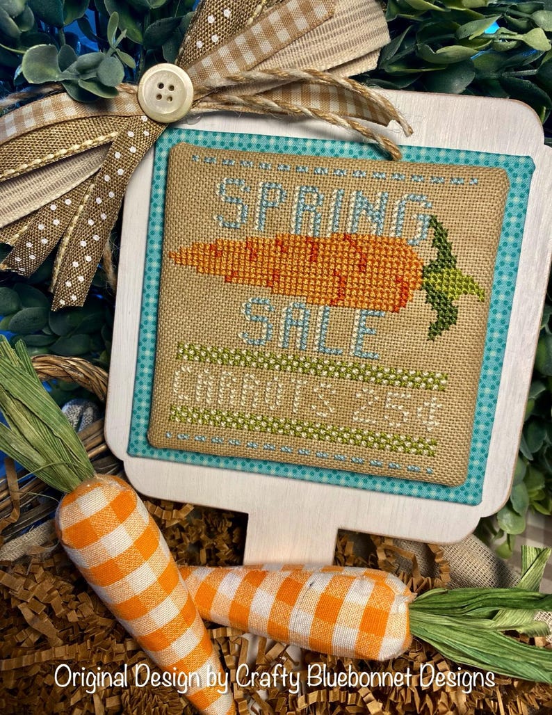 Spring Carrot Cross Stitch Pattern by Crafty Blubonnet cross stitch pattern