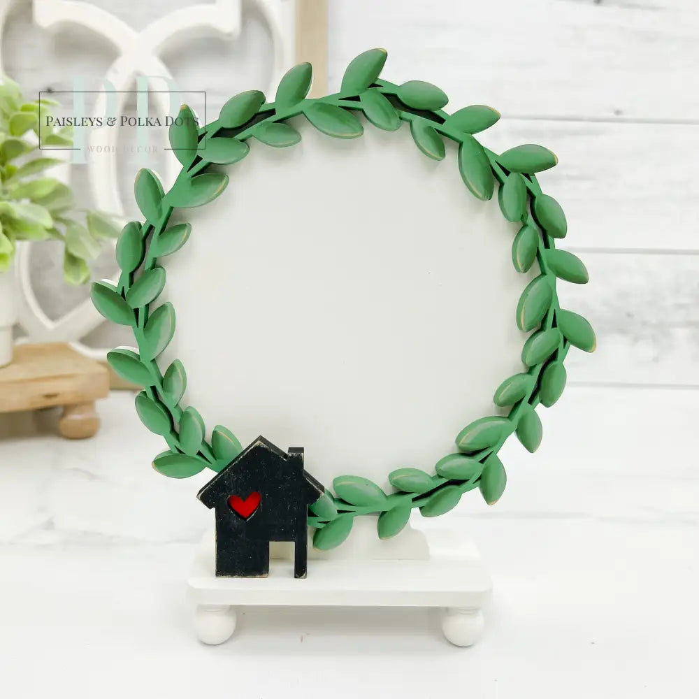 Love Lives Here Wreath Cross Stitch Display-Unfinished Wood seasonal wood decor