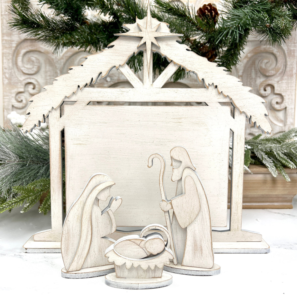 Distressed Nativity-Unfinished Wood Seasonal &amp; Holiday Decorations