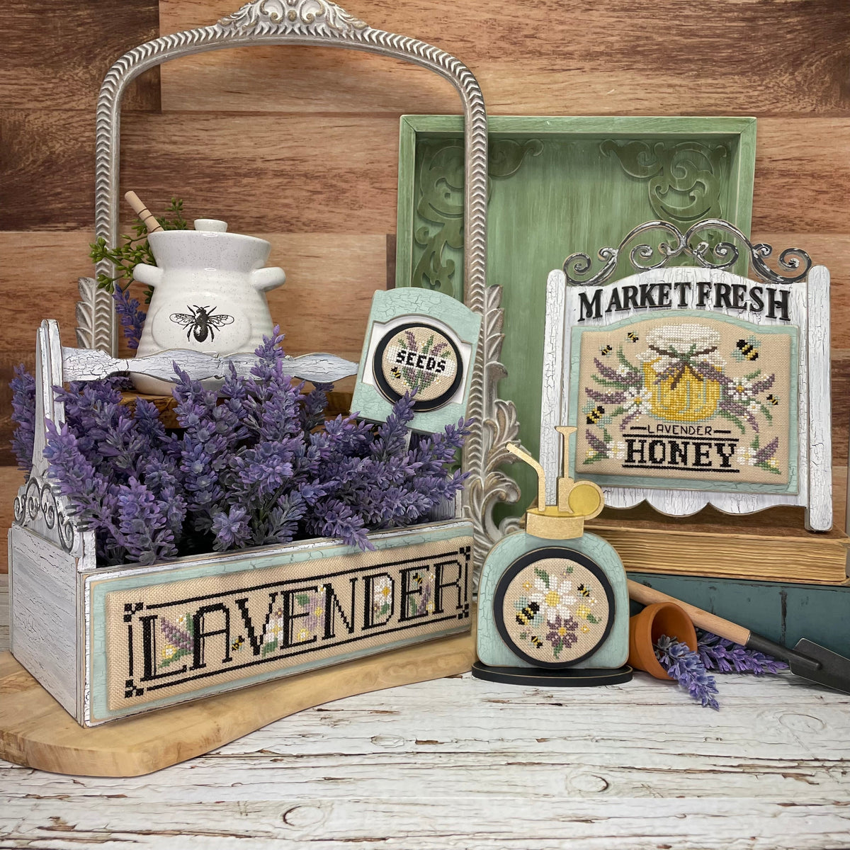 Planter Box Cross Stitch Display-Unfinished Wood seasonal wood decor