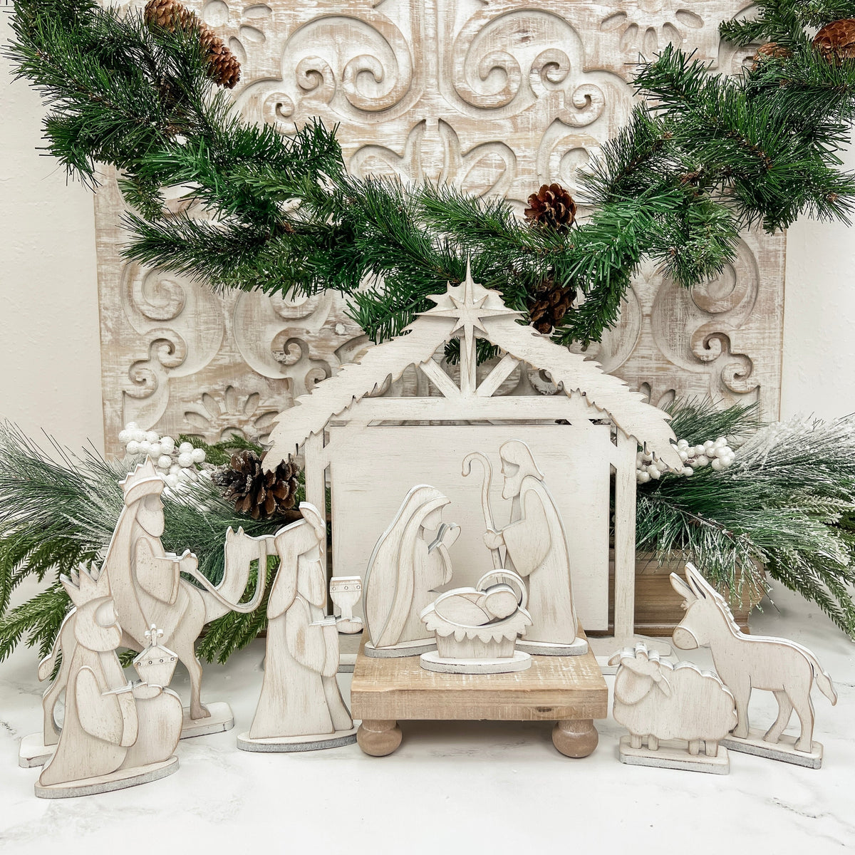 Distressed Nativity-Unfinished Wood Seasonal &amp; Holiday Decorations