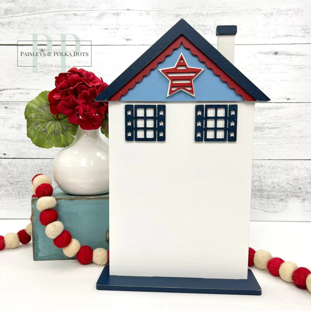 Patriotic city house wood decor craft kit for cross stitch display