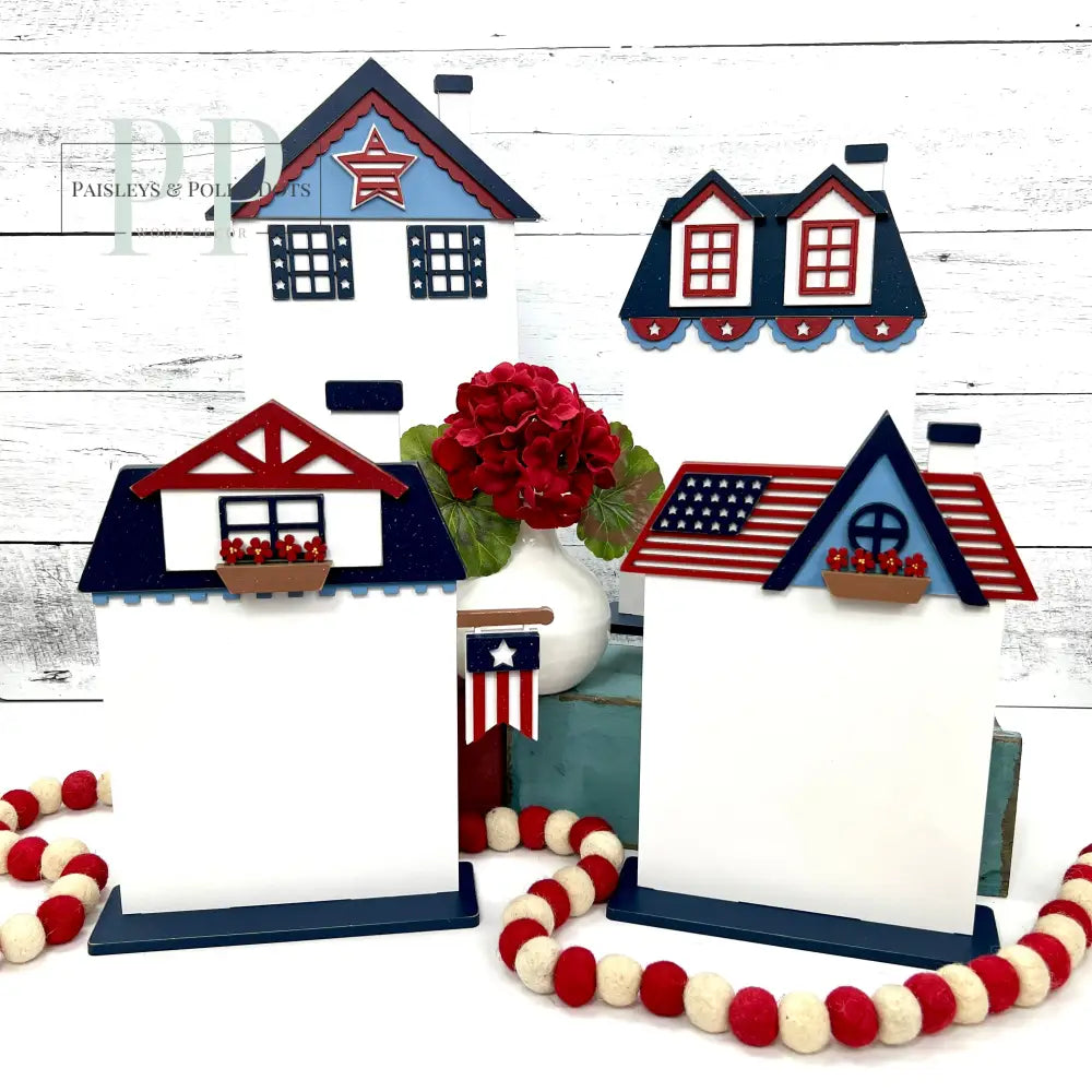 Patriotic themed city village wood decor craft kit.