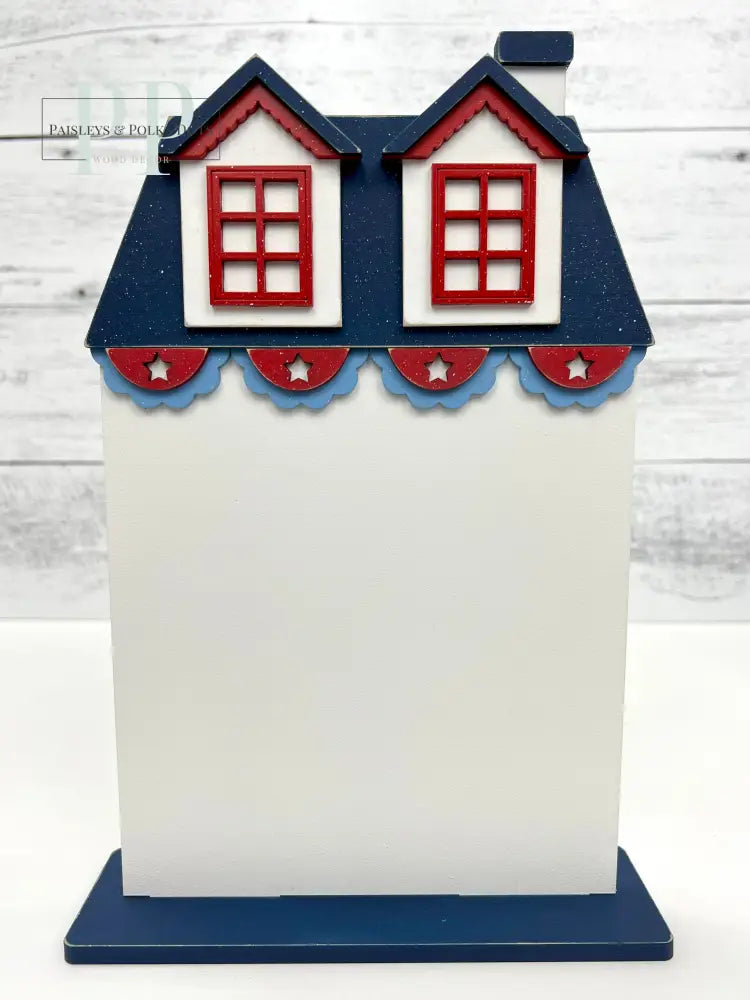 Patriotic themed city house cross stitch display backer