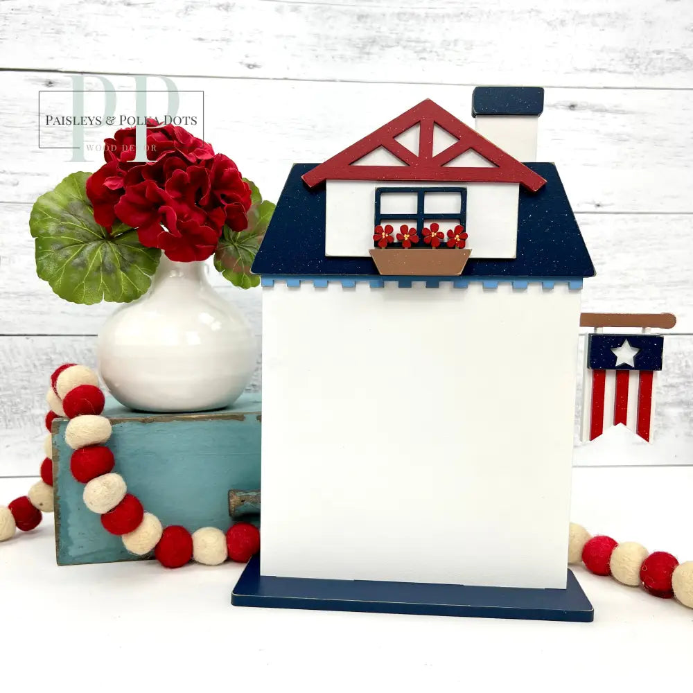 Patriotic 4th of july wood decor house for cross stitch 