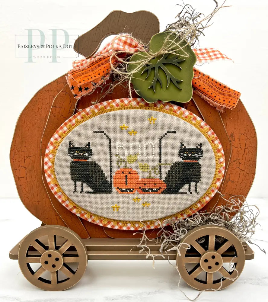 Primitive Pumpkin Cross Stitch Display-Unfinished Wood Cross stitch display