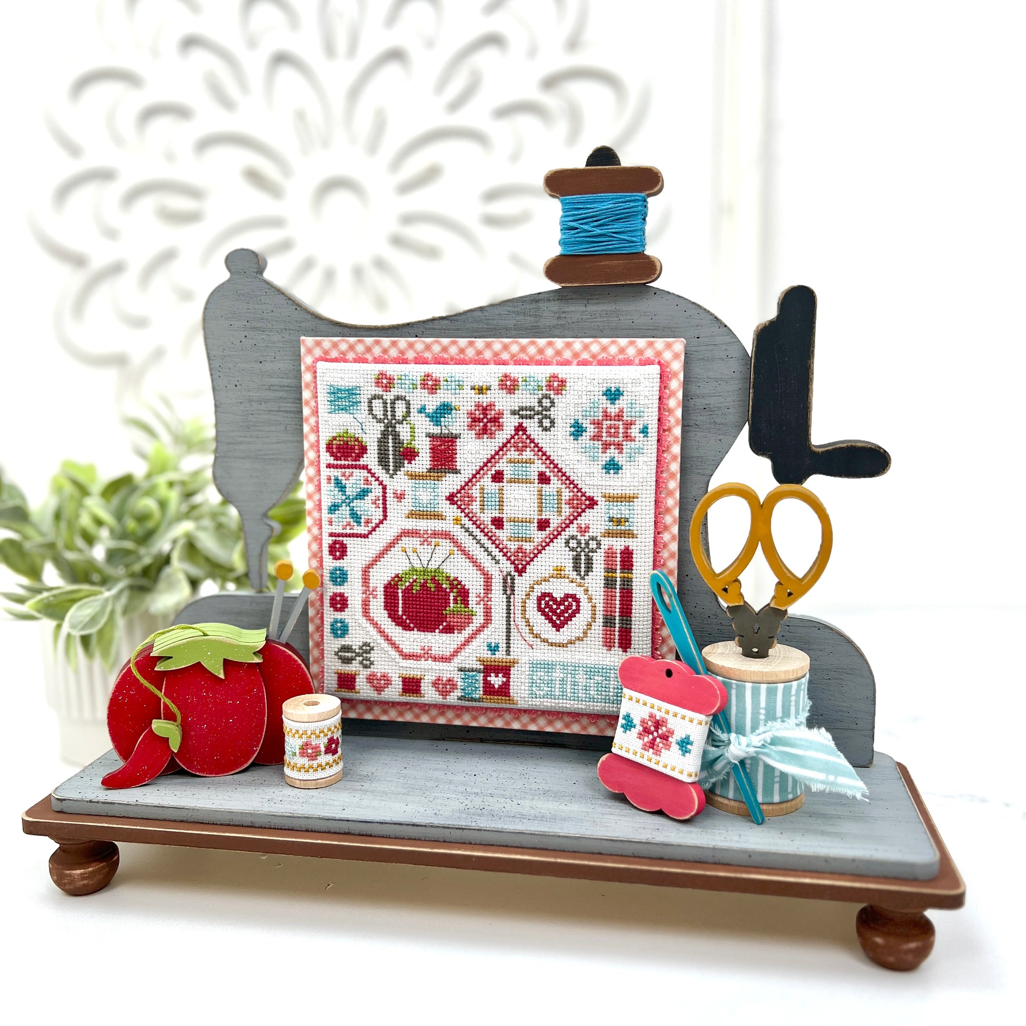 Sewing Machine with Peg Feet Cross Stitch Display-Unfinished Wood