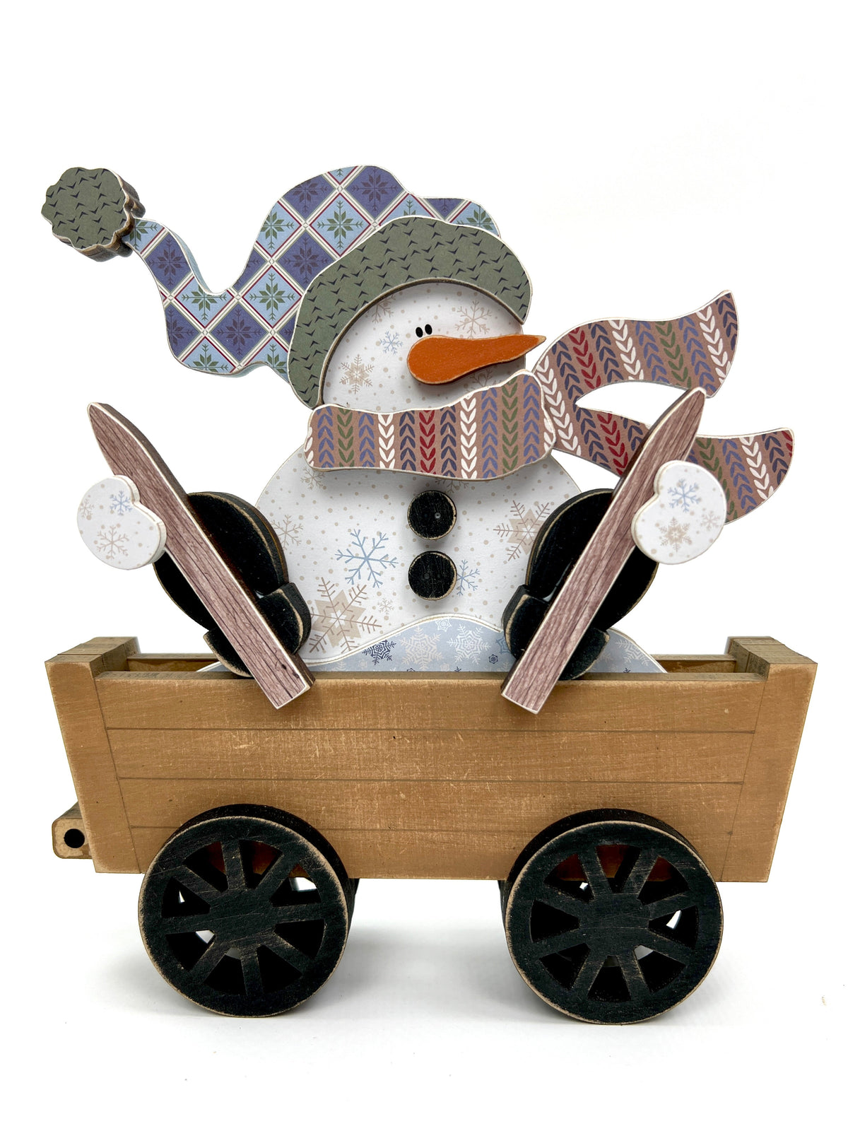 Sitting Snowman with Skis Wood Decor seasonal wood decor