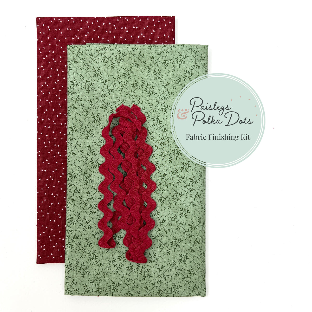 Moda Fabrics Ambiance 3 Sisters green with delicate leafy vines and American Gatherings III Primitive Gatherings in dark red