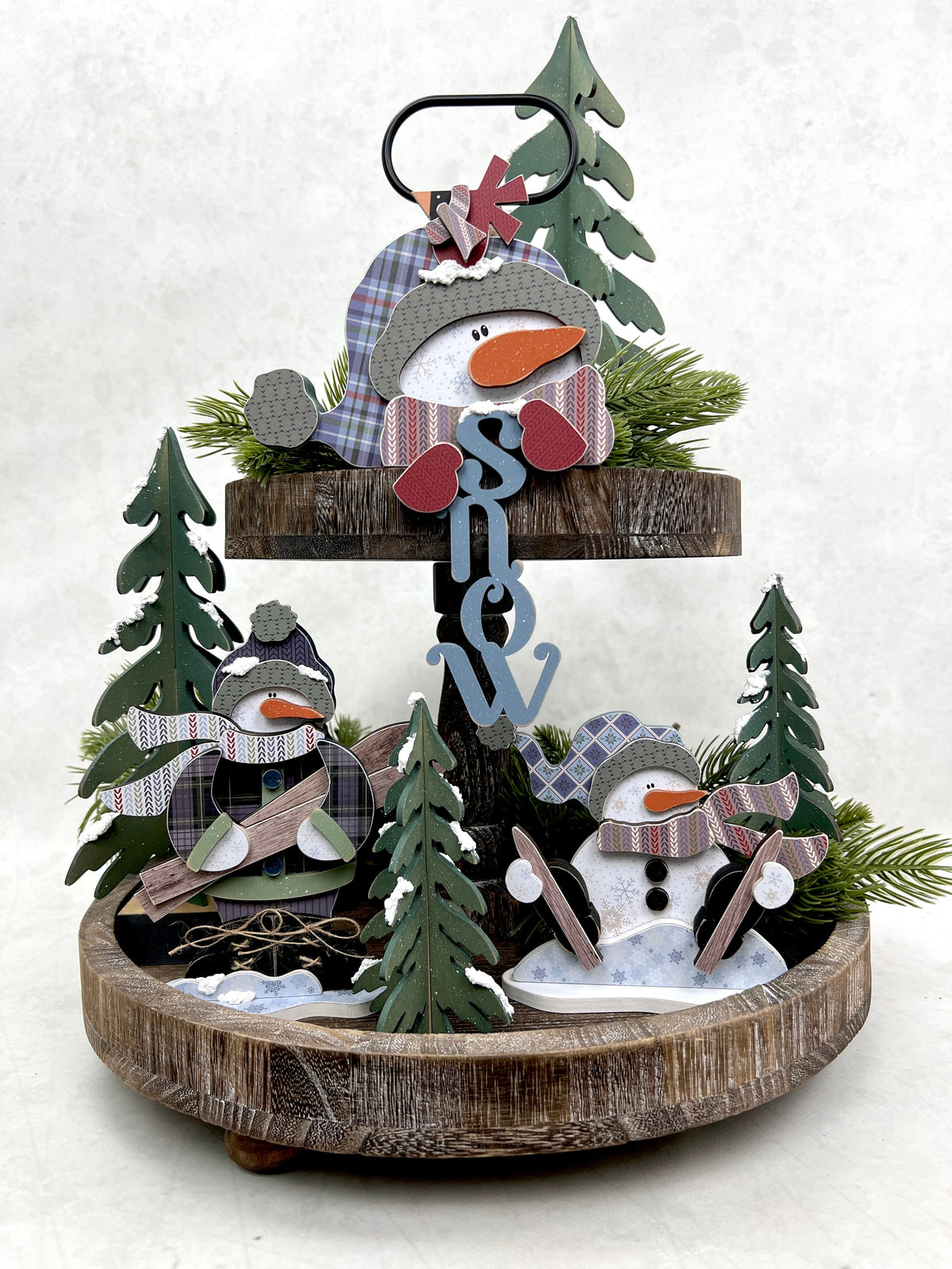 Sitting Snowman with Skis Wood Decor seasonal wood decor