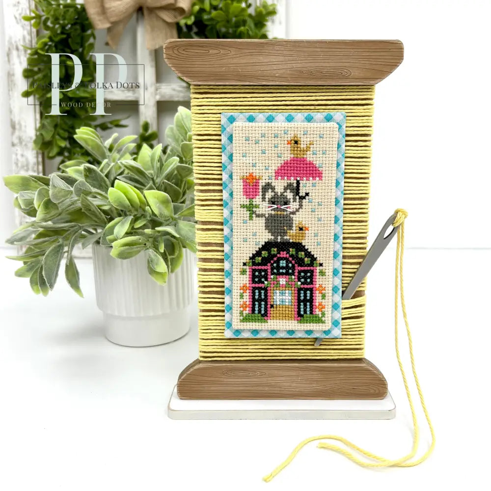 Spool With Thread Cross Stitch Display-Unfinished Wood seasonal wood decor