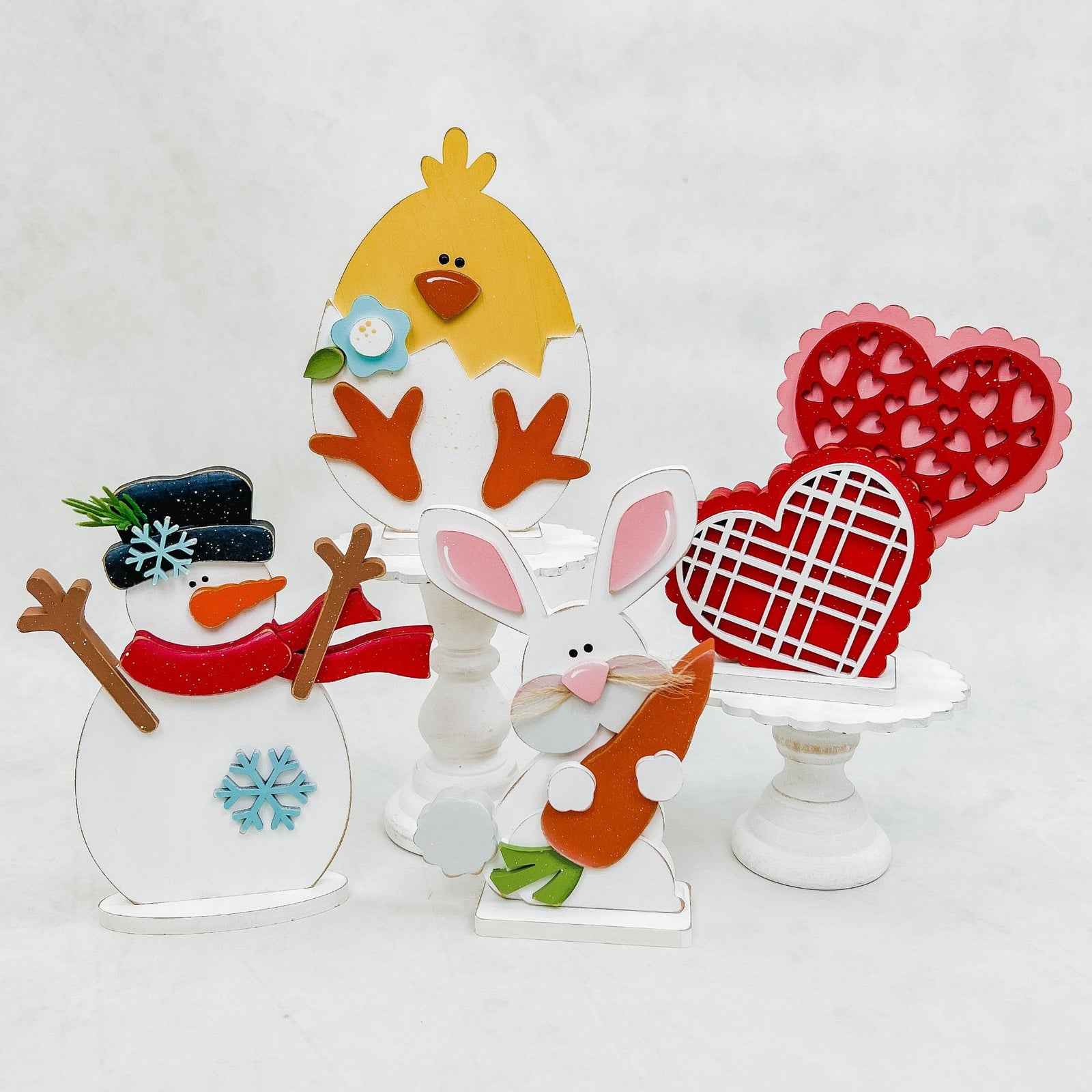 Winter and spring wood crafting shapes for tiered tray decorating and cross stitch weigh in scale series