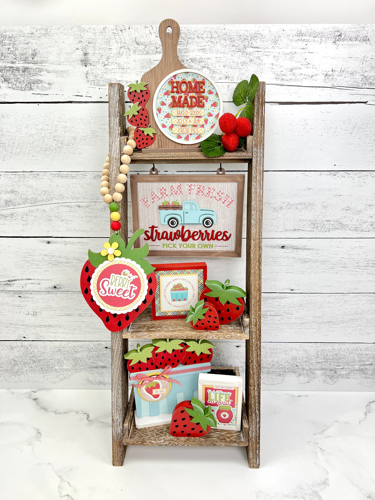 Berry Sweet Garland and Strawberry Wood Blocks Decor seasonal wood decor