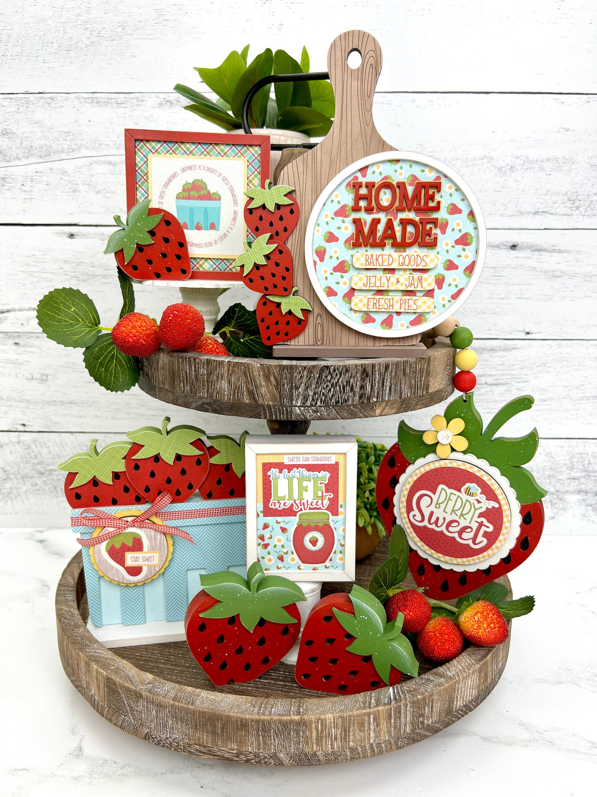 Berry Sweet Garland and Strawberry Wood Blocks Decor seasonal wood decor