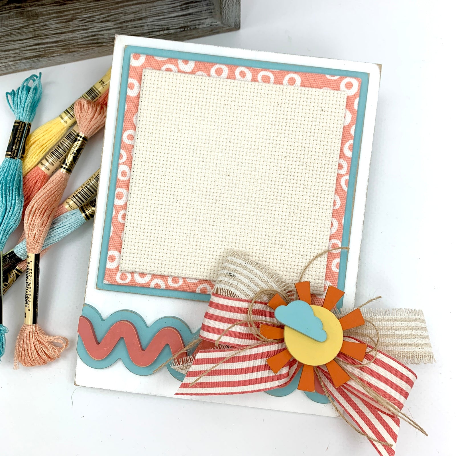 Summer Sun Cross stitch unfinished wood display backer