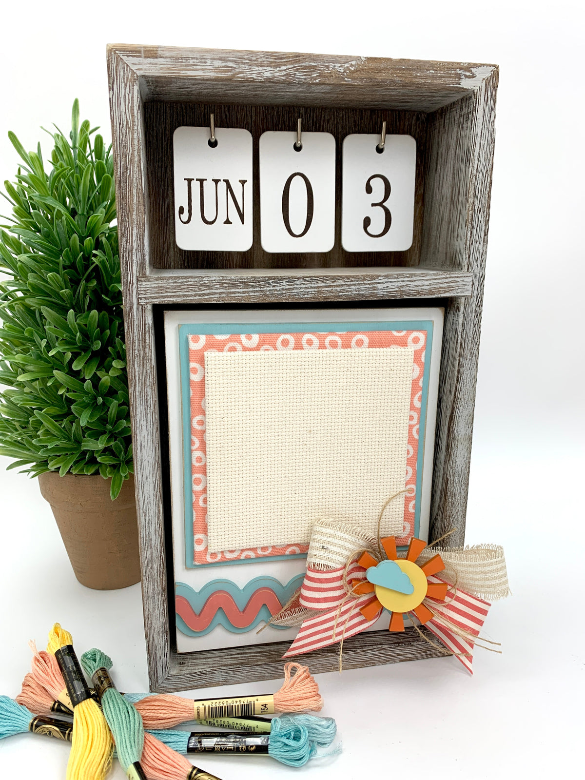 summer sun cross stitch unfinished wood backer inside seasonal calendar box
