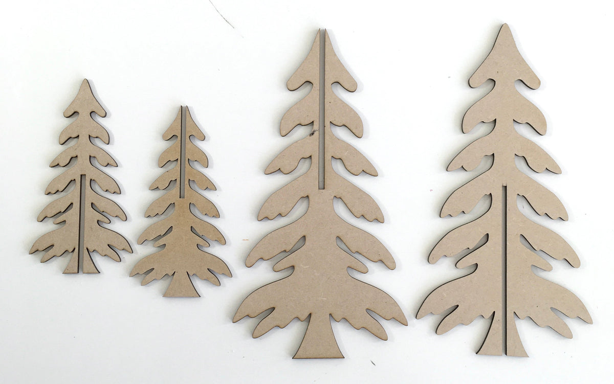 Dimensional wood winter trees for tiered tray decor, white winter wood trees, winter wood tree decorations, handmade winter home decorations