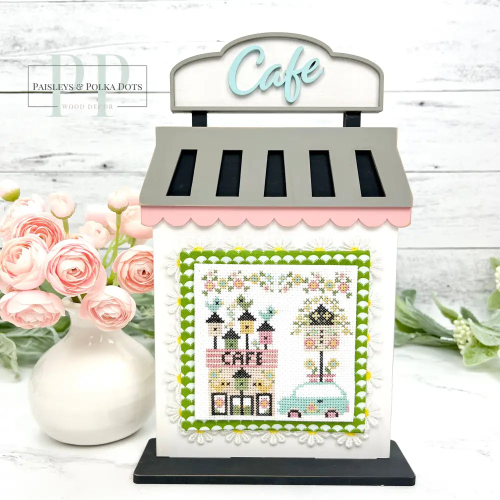 Unfinished Wood City Cafe Cross Stitch Display seasonal wood decor