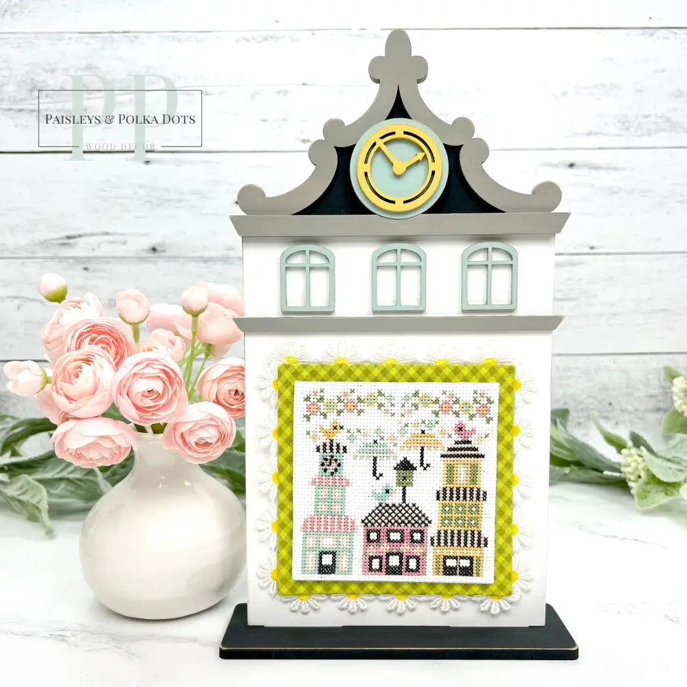 Unfinished Wood City Clock Tower Cross Stitch Display seasonal wood decor