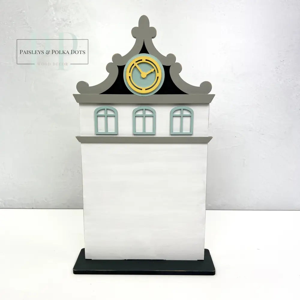 Clock tower city house wood cross stitch display