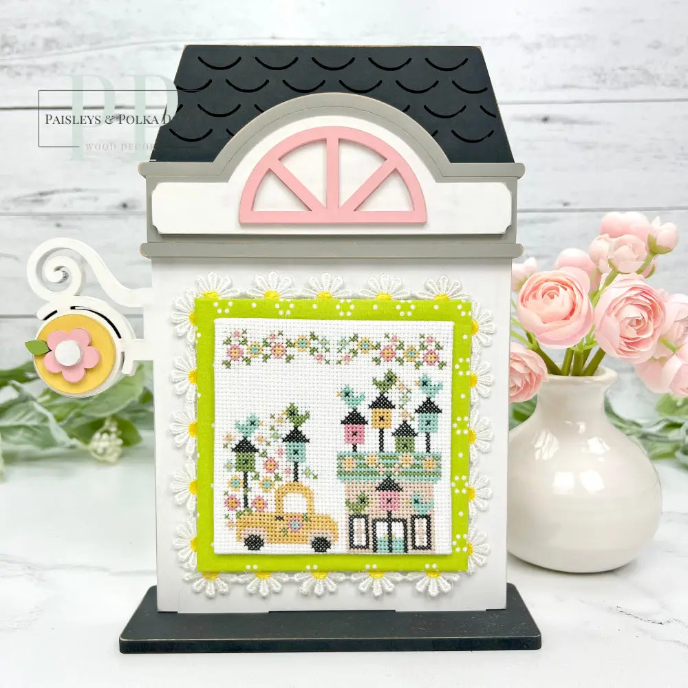 Unfinished Wood City Flower Shop Cross Stitch Display seasonal wood decor