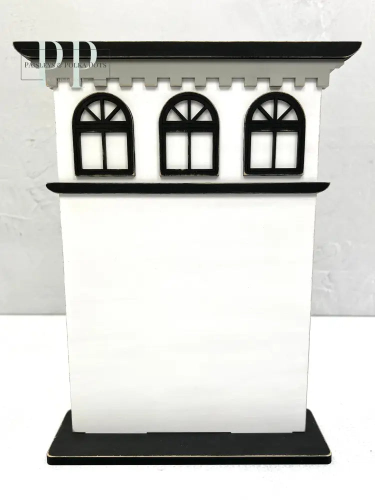 wood house cross stitch display 