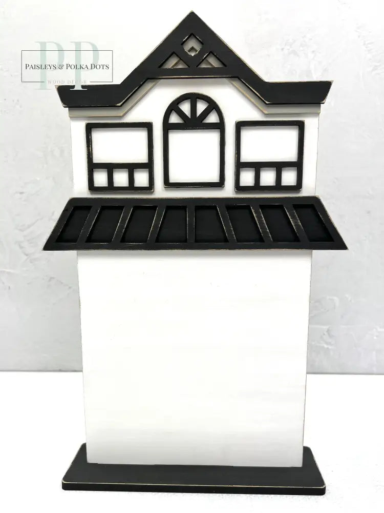 Wood city house for cross stitch display