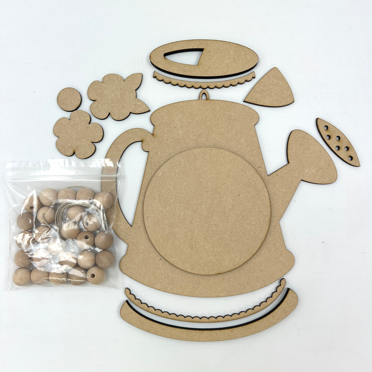 Watering can Cross stitch beaded garland wood display backer