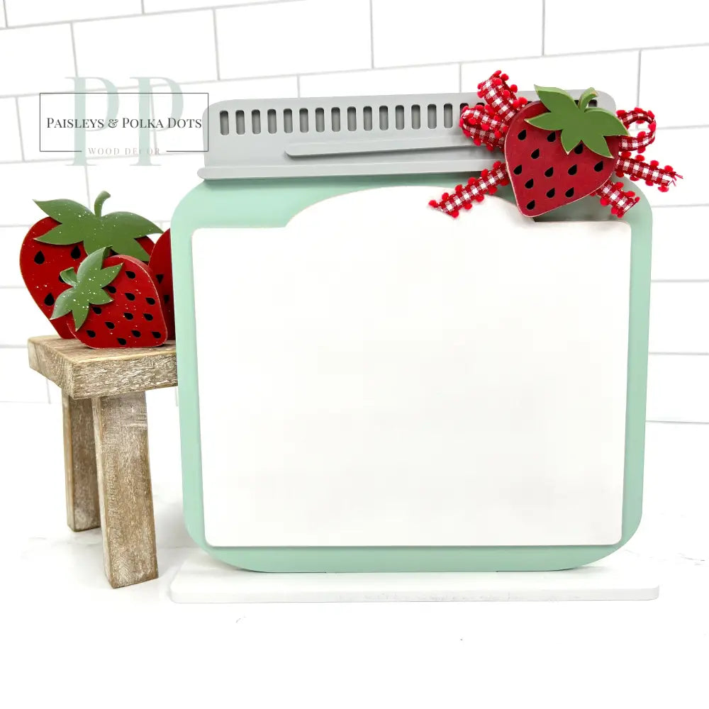 Mason jar with strawberry wood craft cross stitch display backer