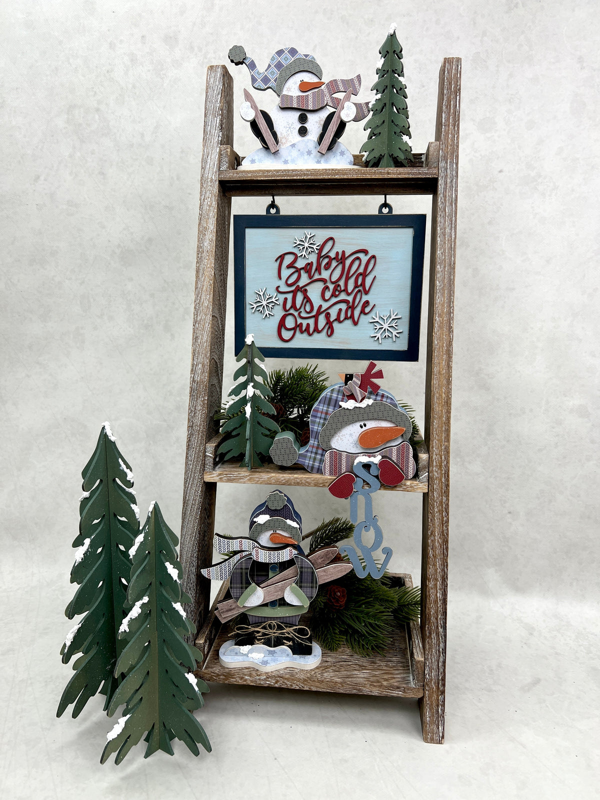 Standing Snowman with Skis Wood Decor seasonal wood decor