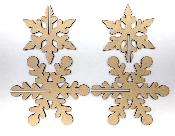 Layered Wooden Snowflake Trio