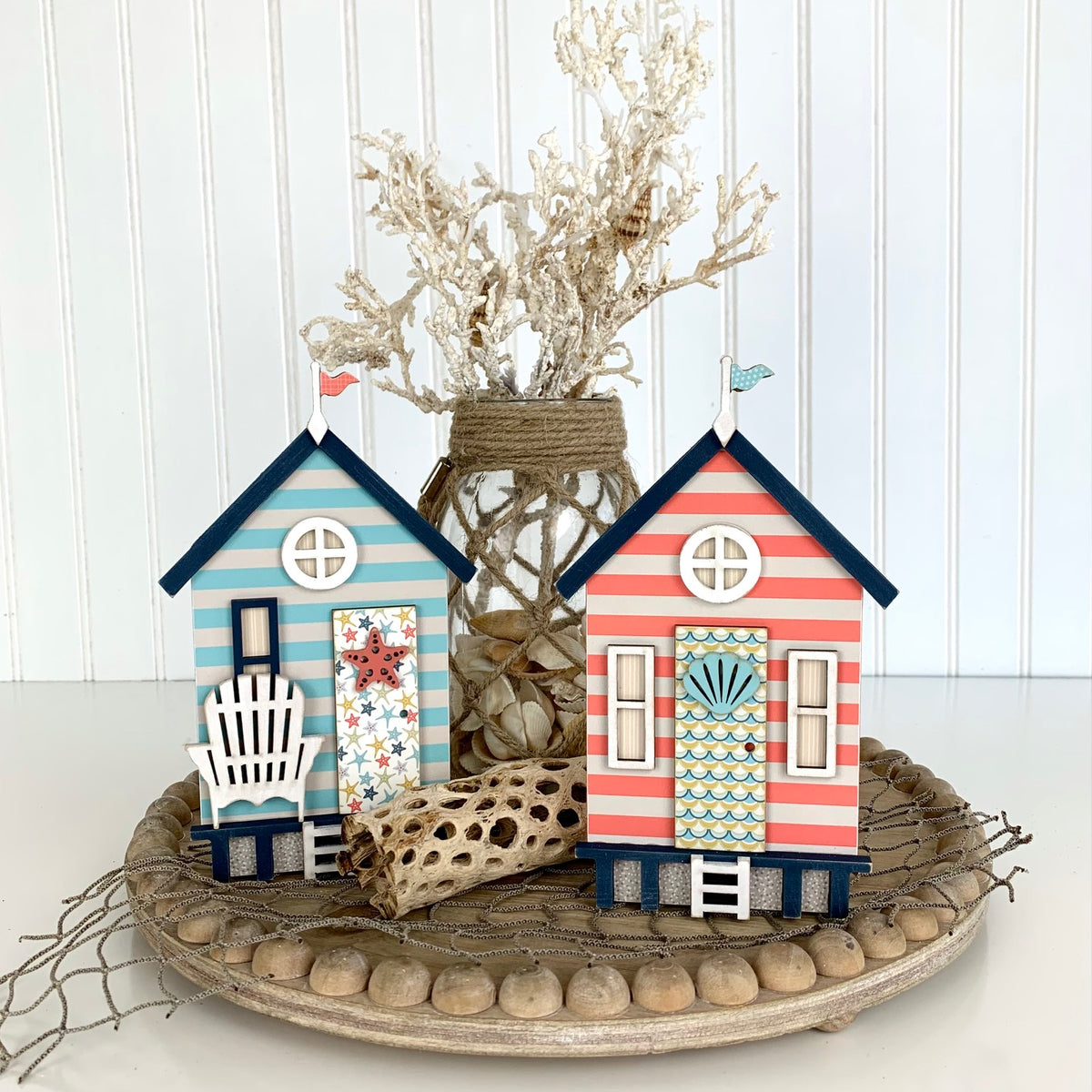 Nautical Beach Huts Wood Decoration DIY Craft Kit - Paisleys and Polka Dots