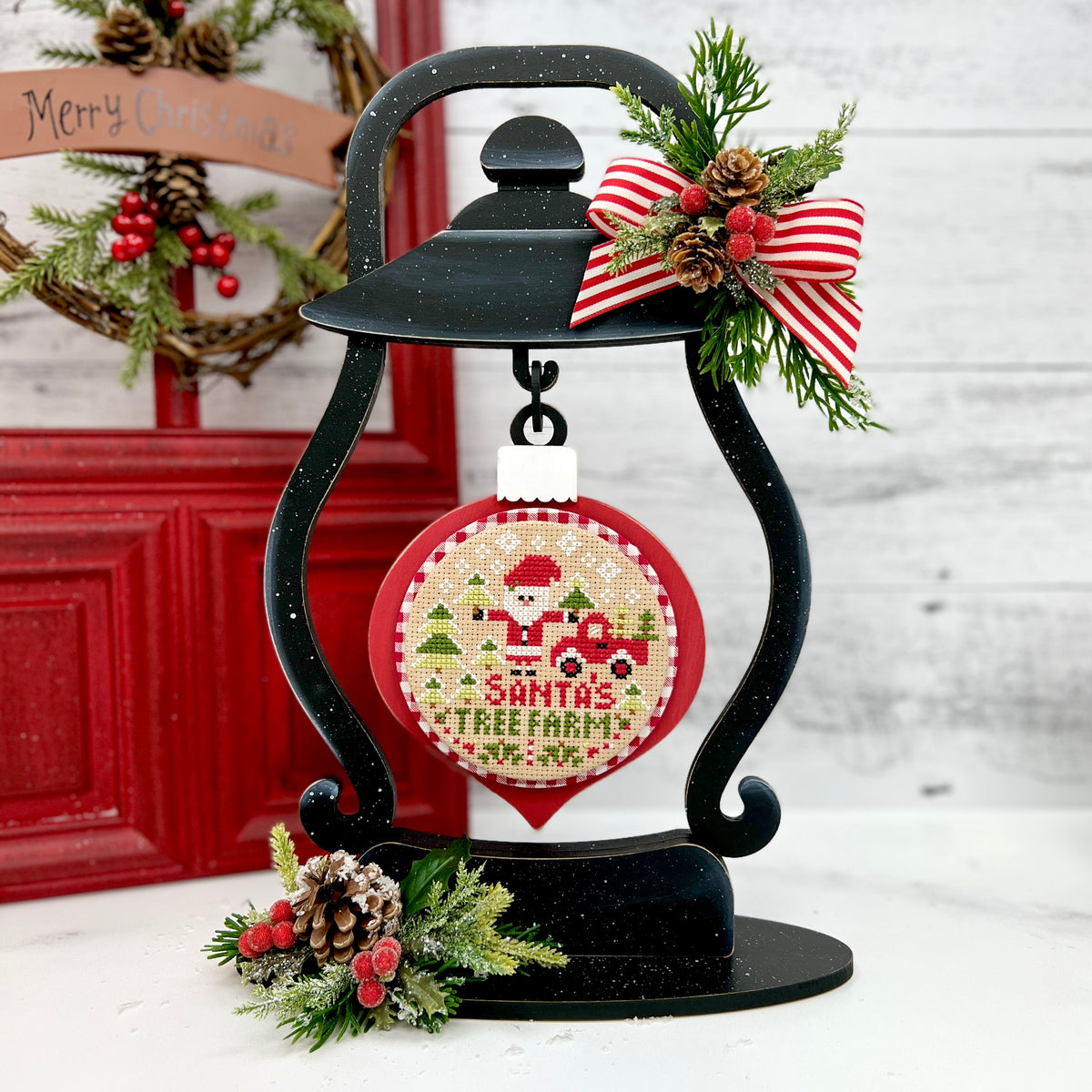 Unfinshed Wood Snow Globe Cross Stitch Display - Paisleys and