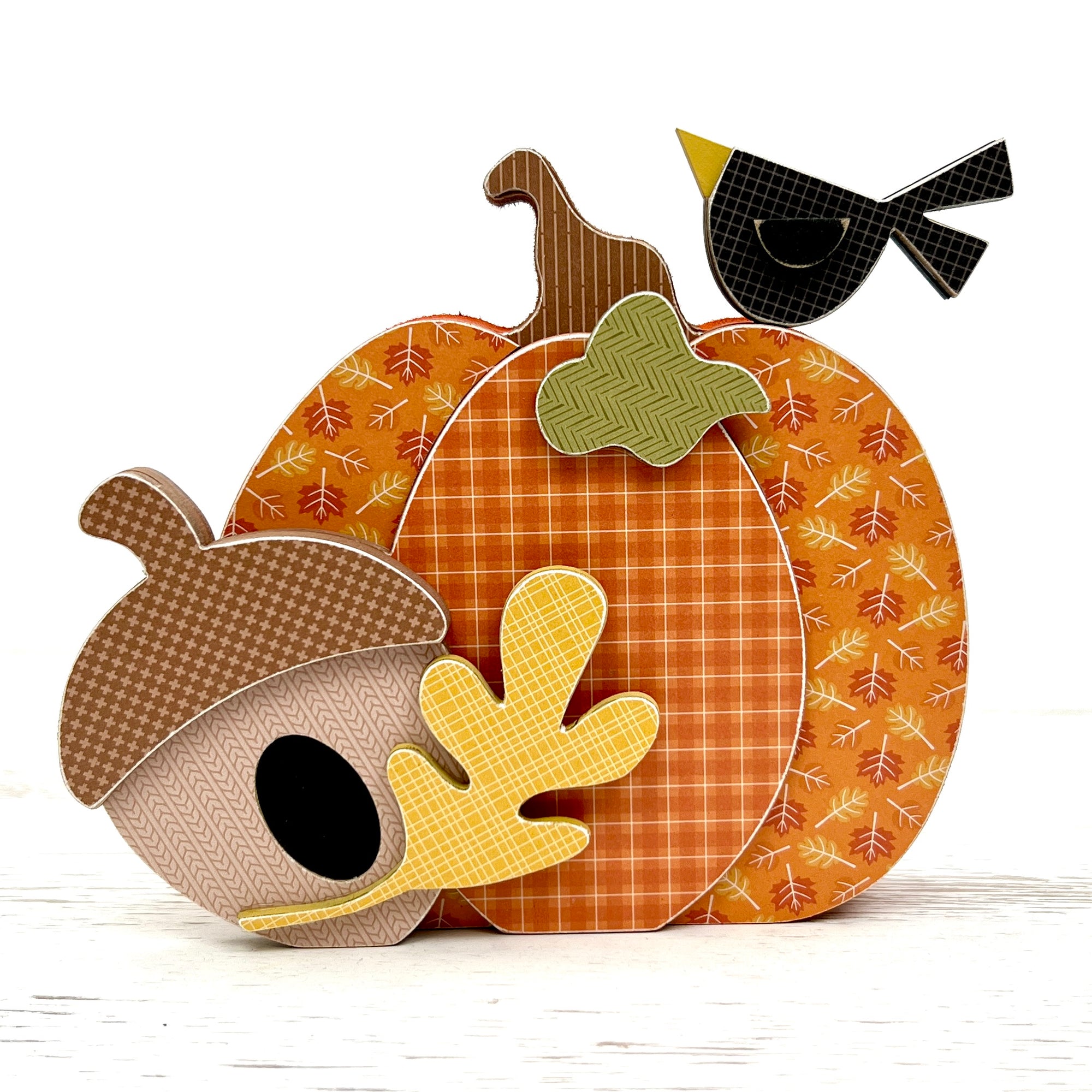 fall pumpkin with acorn and black crow wood decor craft kit