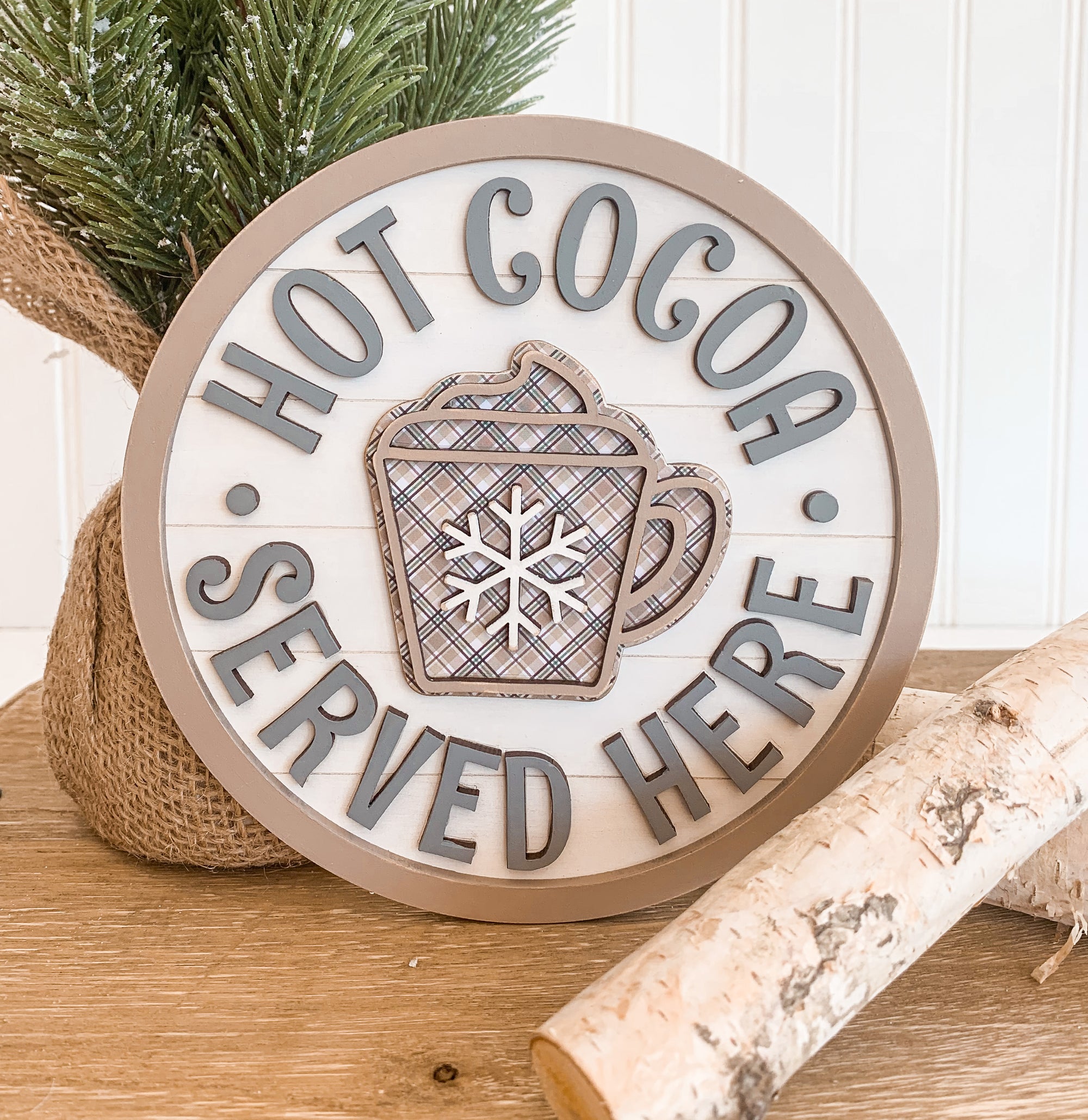 Hot cocoa wood shiplap sign, winter sign for tiered tray decor, winter themed tiered tray, hot cocoa served here sign, small wood signs, winter farmhouse decor, handmade winter decorations, wood craft kits