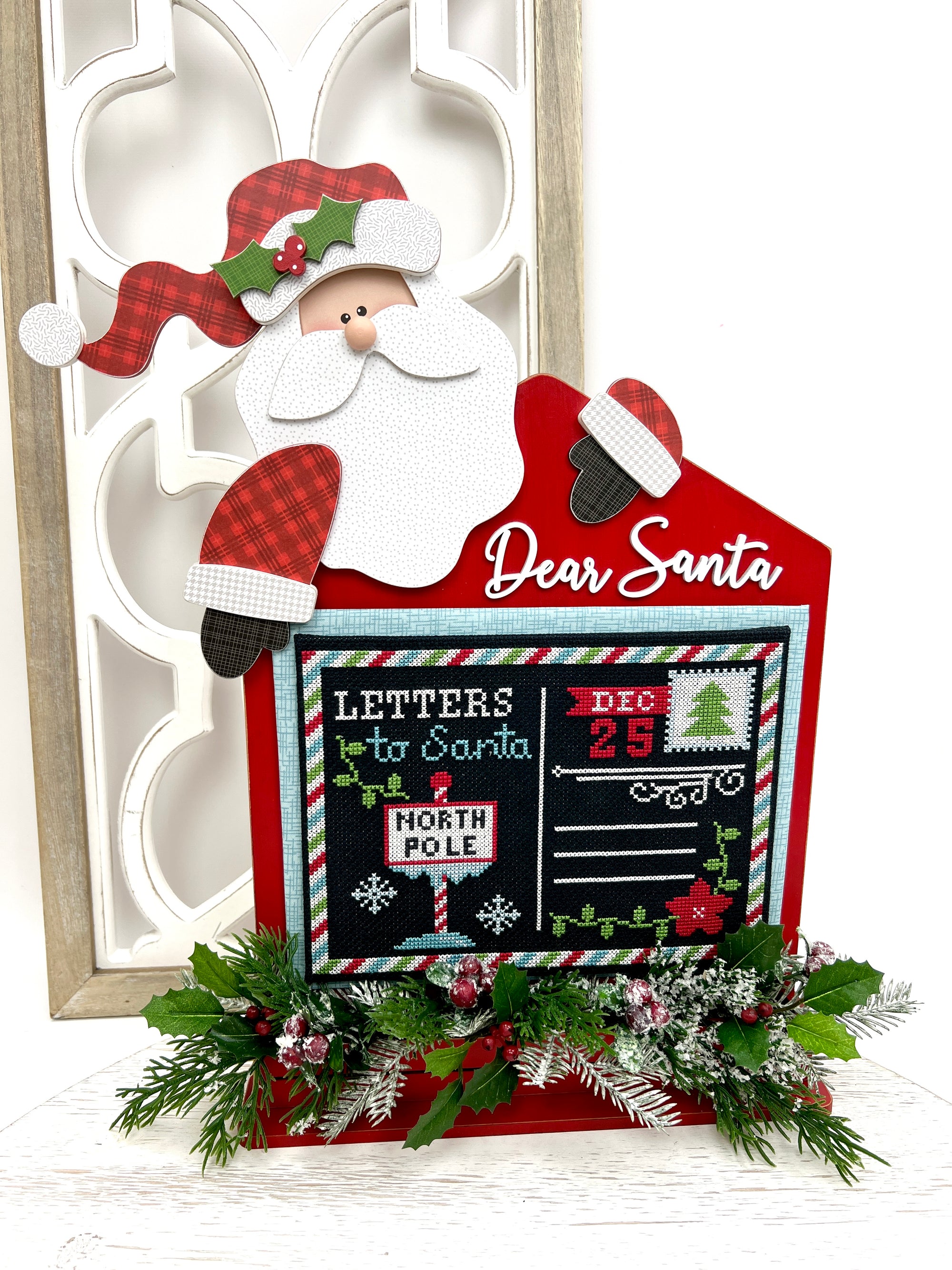 Letters To Santa Unfinished Wood Cross Stitch Display Backer with Paper