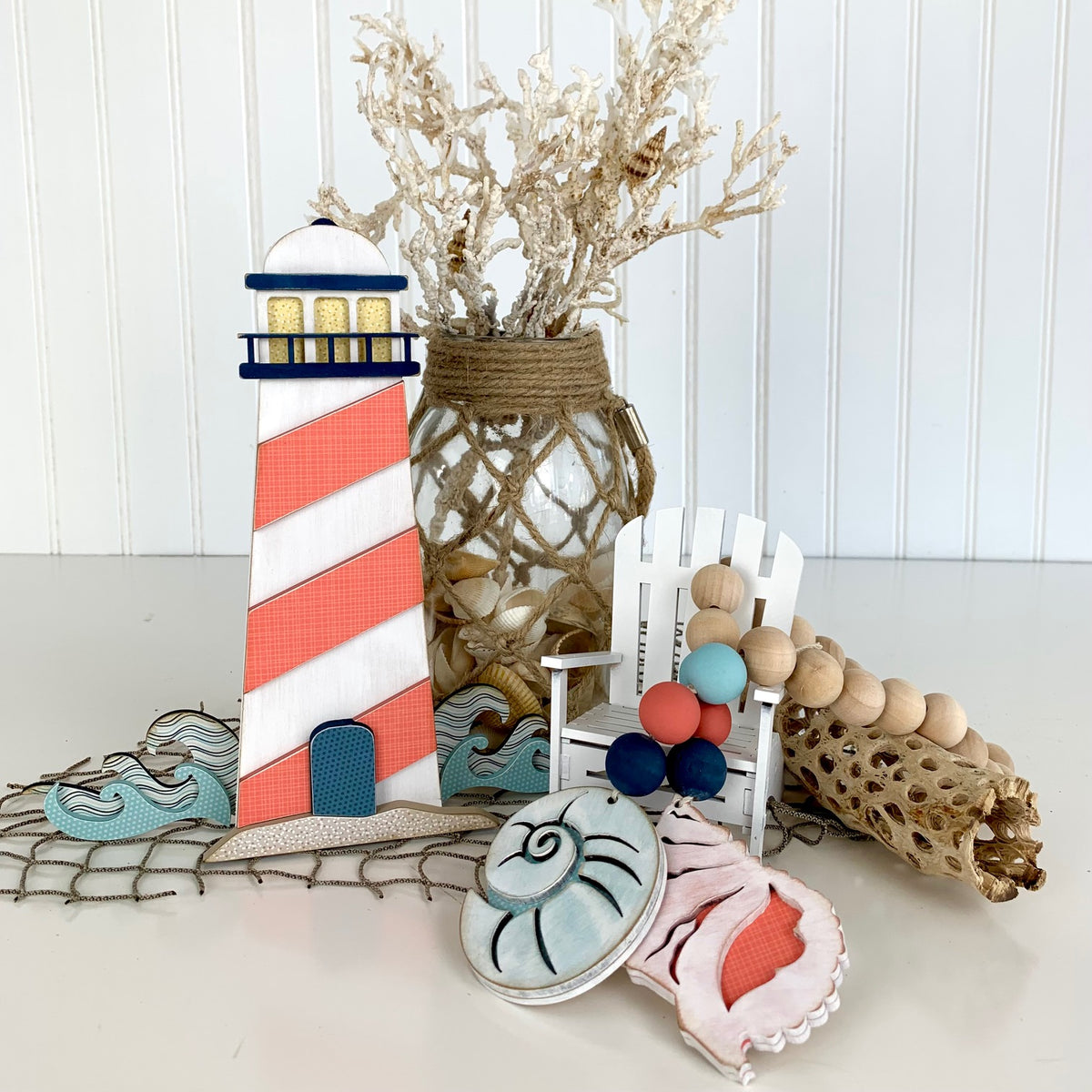 Seashell Garland and Nautical Shiplap Signs DIY Wood Decoration Kit -  Paisleys and Polka Dots